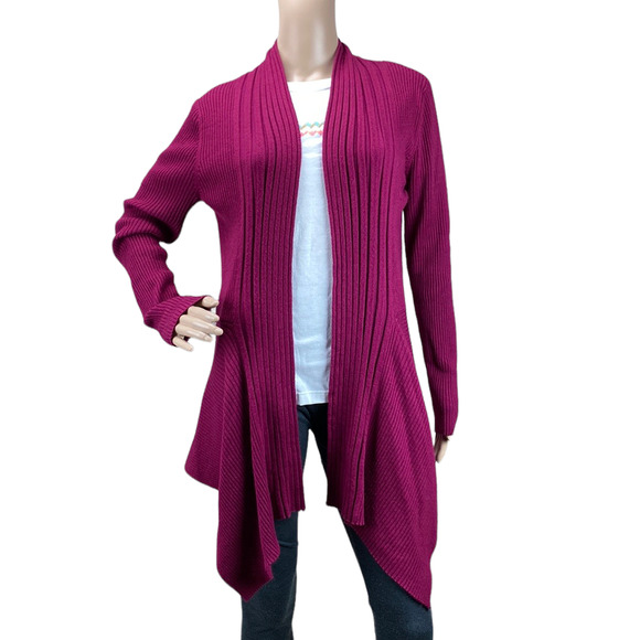 Dressbarn Women's Pink Rib Knit Open Front Draped Cardigan Sweater Size L - Picture 1 of 5